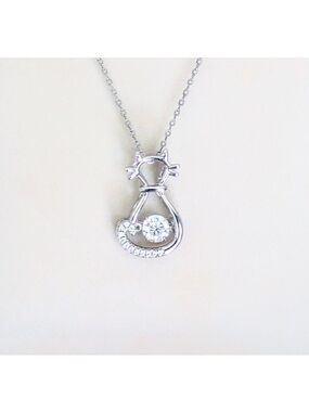 Sterling Silver Dancing Stone Kitty Cat Pendant & 925 Chain Necklace 18"